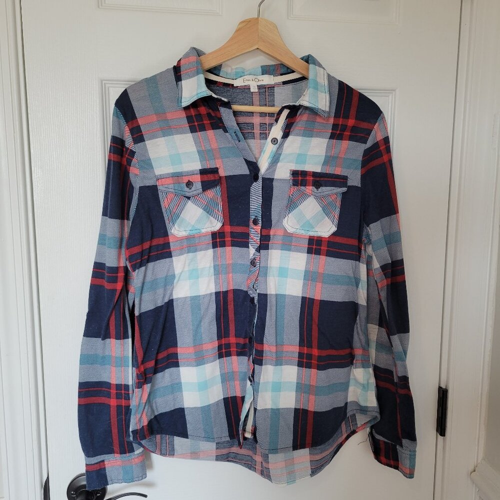 Eden & Olivia Red Whit & Blue Plaid Shirt size medium